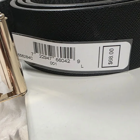 Michael Kors Black Leather Belt with Gold MK Buckle - Picture 3 of 5